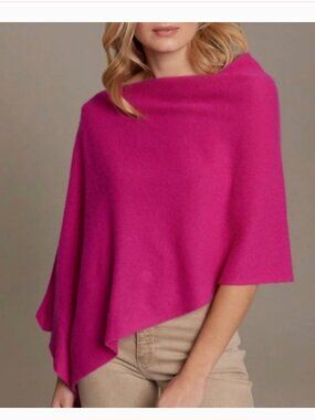 Claudia Nichole 100% Cashmere Poncho Shawl Topper - Pink